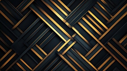Abstract geometric design, black and gold. Intersecting lines create a complex pattern