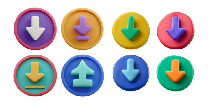 Colorful Playful Buttons with Up and Down Arrows on Bright Background, isolated on transparent background - Powered by Adobe