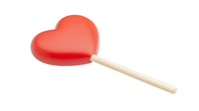 a red heart lollipop on a stick