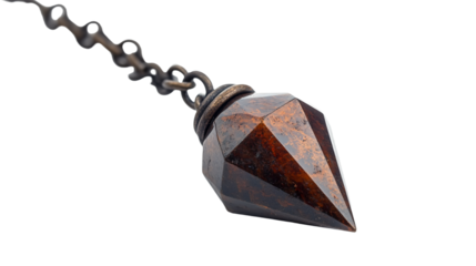 a brown stone pendulum hangs from a chain