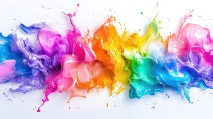 Vibrant paint splashes in a rainbow spectrum of colors.  A dynamic abstract artwork