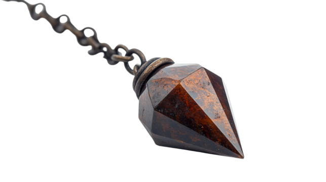 a brown stone pendulum hangs from a chain