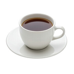 Obraz premium Freshly Brewed Black Coffee in a White Cup and Saucer.