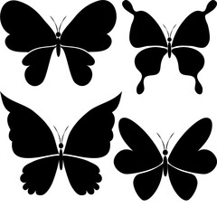 4 Black and White Butterfly Silhouette Illustrations - Intricate Wing Designs and Artistic Patterns 