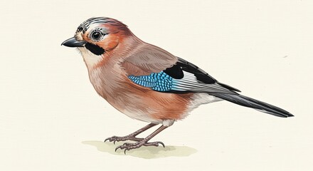 Detailed Eurasian Jay Bird Watercolor Illustration Vintage Wildlife Art