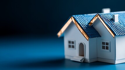 Miniature Dream Home on a Blue Background.