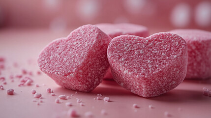 Two pink heart-shaped marshmallows with a soft fluffy texture symbolize romantic love, sweetness, and tenderness—perfect for modern Valentine's Day themes and affectionate celebrations.

