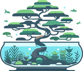 Aquatic Bonsai: Underwater Zen Garden Illustration