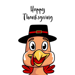 Cute Cartoon Turkey with Hat Happy Thanksgiving