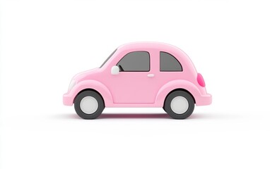 Pink cartoon car side view on white background