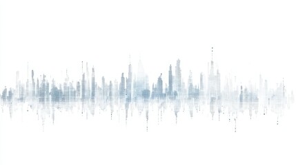 Abstract futuristic digital cityscape with transparent buildings and dotted architecture, showcasing a sci-fi skyline perspective, representing the concept of a modern city in a digital world