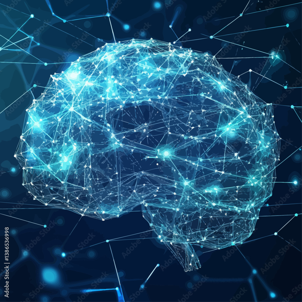 Poster ai brain network - digital brain connected to network - futuristic neural connection