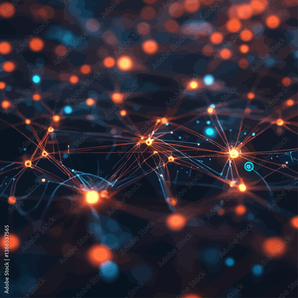 Poster abstract neural network with glowing nodes and interconnected lines