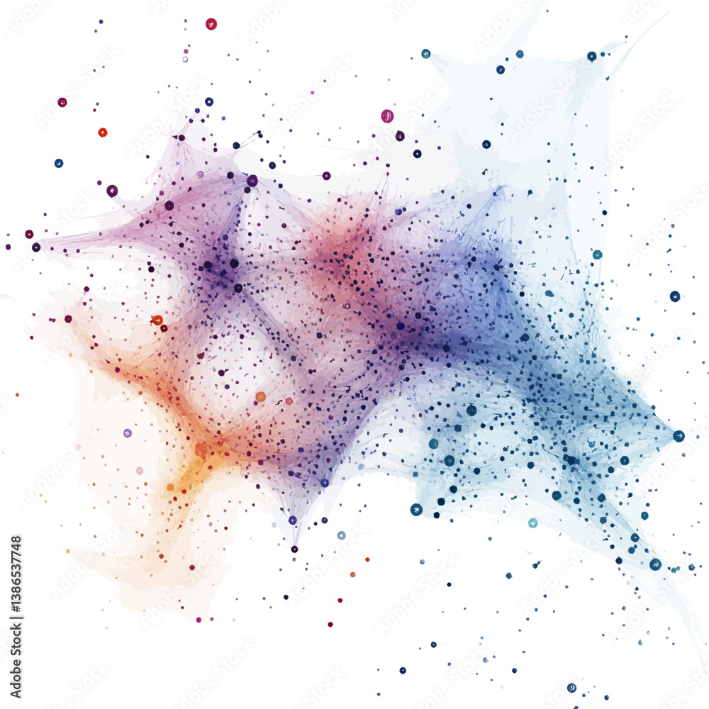 Poster abstract network of interconnected nodes with data flow in gradient colors