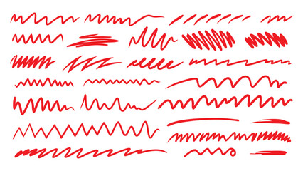 vector illustration of red marker underline brush stroke set, Marker red pen highlights squiggle stroke.