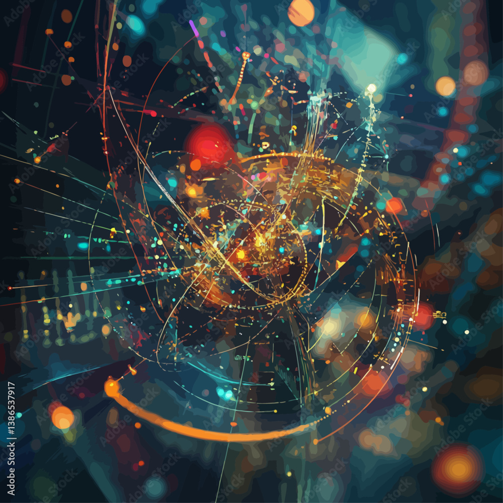 Poster complex data network connection with futuristic glowing particle streams