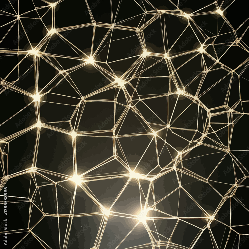Poster illuminated network: abstract connection of glowing nodes on dark background
