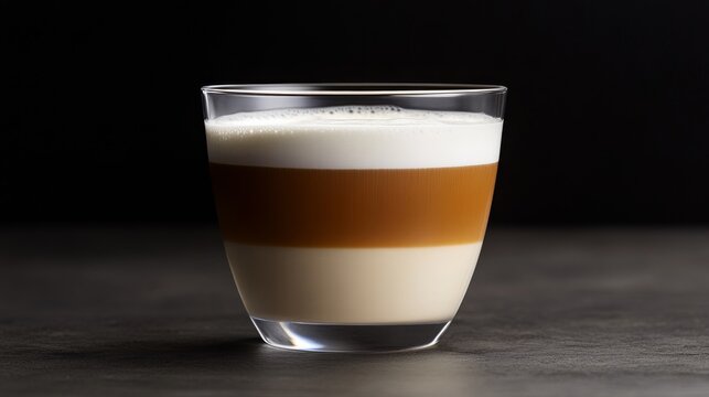 A freshly brewed cup of coffee with a layer of frothy milk. Featuring coffee drinks