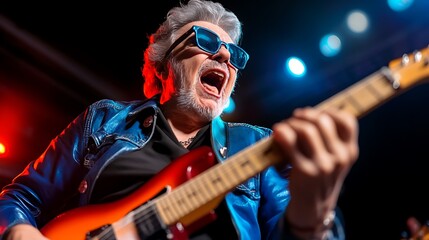 Naklejka premium Senior Rock Star Unleashes the Music.
