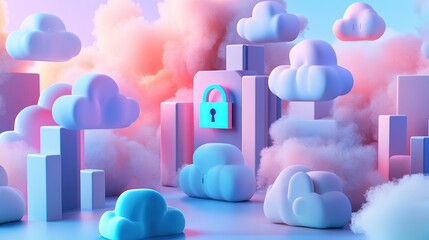 Obraz premium Creative viewpoint 3d cloud security concept in a digital environment
