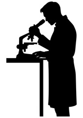 Scientist observing through microscope silhouette. Vector cutting file. 