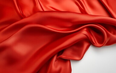 Obraz premium Red silk fabric draped on white background