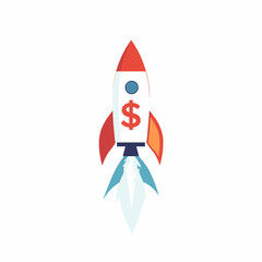Red and White Rocket with Dollar Sign Illustration