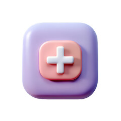 Obraz premium A colorful 3D render of a purple button with a pink plus sign inside, designed for use in digital interfaces or applications. 