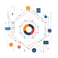 Obraz premium Abstract Data Analysis Network Visualization with Hexagon Structure and Color-Coded Charts
