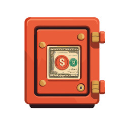 Fototapeta premium Red Digital Safe with Dollar Bill Illustration