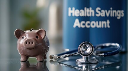 Piggy bank, stethoscope, and health savings account.  Savings for healthcare expenses