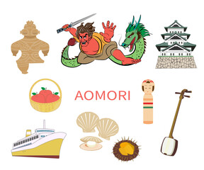 青森県の観光アイコンセット