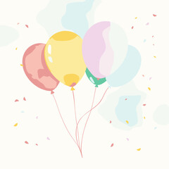 Pastel Balloons & Confetti: Celebration Graphic with Watercolor Background