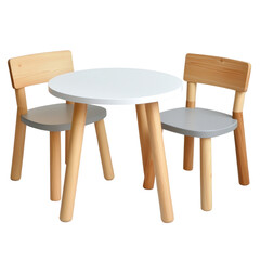Stylish kids furniture set with cutout background playroom decor wooden table and chairs bright environment