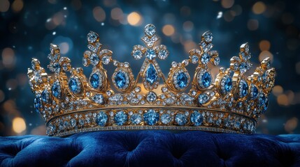 Fototapeta premium Regal crown of dazzling gemstones resting on a luxurious velvet throne