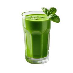 Refreshing Green Smoothie with Basil Garnish in a Clear Glass on transparent background