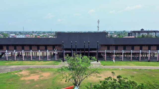Aerial Reverse Drone View of Rumah Radakng &ndash; Pontianak, West Kalimantan, Indonesia &ndash; 4K 30fps