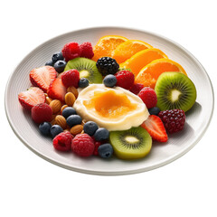 Fresh Fruit Platter with Yogurt Dip for a Healthy Breakfast or Snack on transparent background