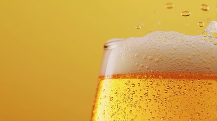 Refreshing golden beer in frosted glass with bubbles