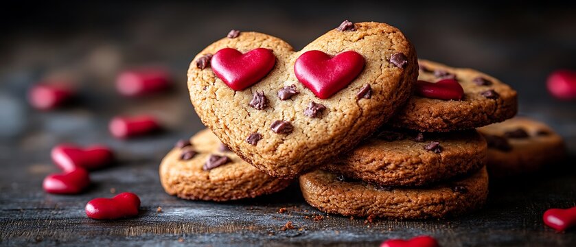 Heart shaped cookies with red hearts for a romantic celebration - Powered by Adobe