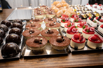 Large selection of fine dining Italian pastries on a tray wth perfect presentation