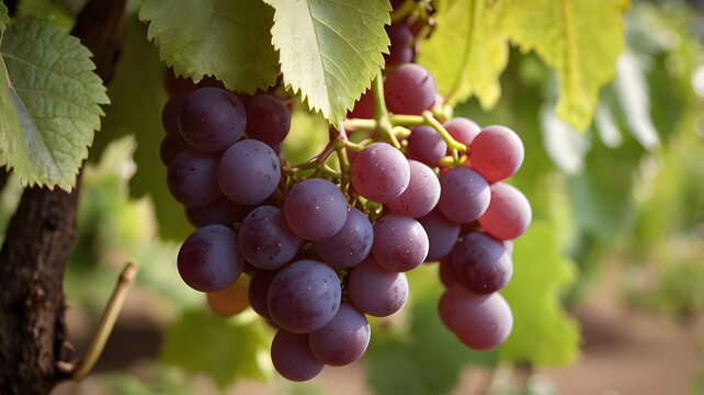 closeup bunch of red grapes in the garden ready to harvest