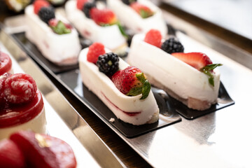 Cream cheese with rasberry strawberry blackberry fruit topping Italian pastry treat