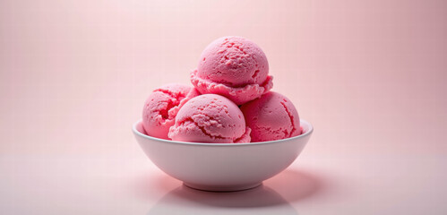 Delight in this vibrant pink ice cream, perfectly scooped into a bowl, ideal for food-related projects, advertisements, and social media posts.