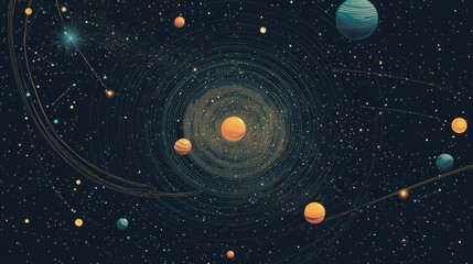 Fototapeta premium Cosmic swirl planets orbiting a star, galaxy background, space exploration