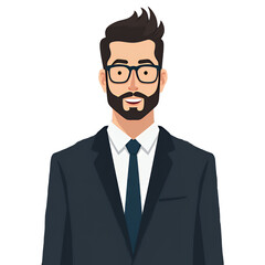 Business Team Cartoon, Man with Glasses, Transparent Background.