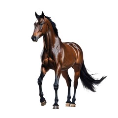 Bay stallion rearing - isolated on a white background