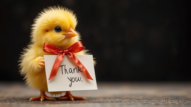 A cute yellow chick holding a thank you card, symbolizing gratitude and joy in a charming and heartwarming scene.
