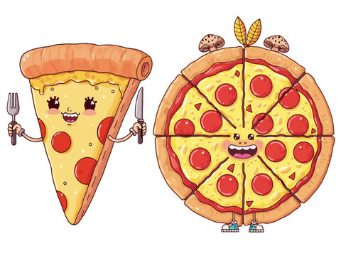 Pizza Cartoon Character, Pizza Slice with Thumbs Up, Pizza Mascot for Cafe, Restaurant, Menu. Funny Food Vector Illustration