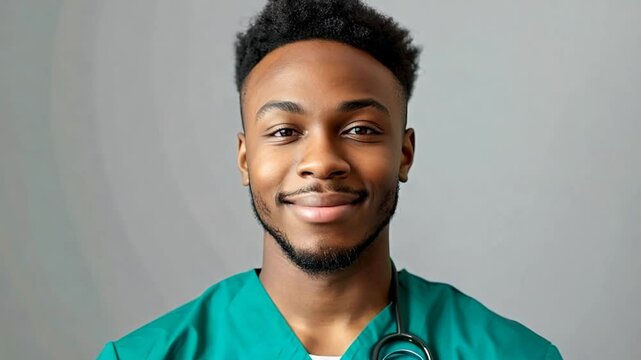 Confident healthcare professional wearing scrubs smiling at camera